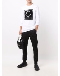 weißes und schwarzes bedrucktes Langarmshirt von Moncler