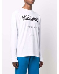 weißes und schwarzes bedrucktes Langarmshirt von Moschino