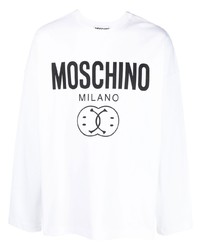 weißes und schwarzes bedrucktes Langarmshirt von Moschino