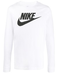 weißes und schwarzes bedrucktes Langarmshirt von Nike