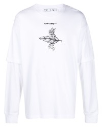 weißes und schwarzes bedrucktes Langarmshirt von Off-White