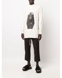 weißes und schwarzes bedrucktes Langarmshirt von Rick Owens DRKSHDW