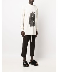 weißes und schwarzes bedrucktes Langarmshirt von Rick Owens DRKSHDW