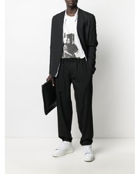 weißes und schwarzes bedrucktes Langarmshirt von Yohji Yamamoto