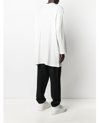 weißes und schwarzes bedrucktes Langarmshirt von Yohji Yamamoto