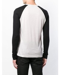 weißes und schwarzes bedrucktes Langarmshirt von Ann Demeulemeester