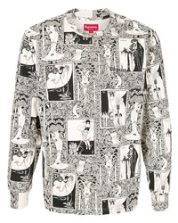 weißes und schwarzes bedrucktes Langarmshirt von Supreme