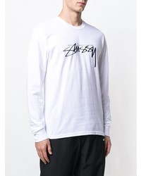 weißes und schwarzes bedrucktes Langarmshirt von Stussy