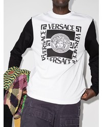 weißes und schwarzes bedrucktes Langarmshirt von Versace