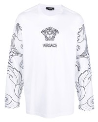 weißes und schwarzes bedrucktes Langarmshirt von Versace