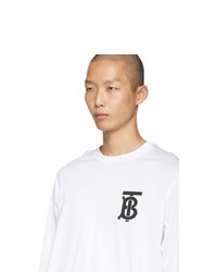 weißes und schwarzes bedrucktes Langarmshirt von Burberry