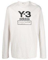 weißes und schwarzes bedrucktes Langarmshirt von Y-3