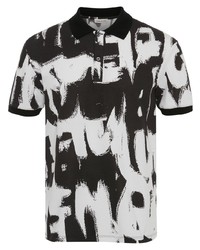 weißes und schwarzes bedrucktes Polohemd von Alexander McQueen
