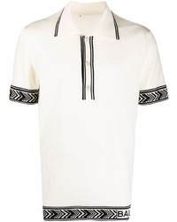 weißes und schwarzes bedrucktes Polohemd von Balmain