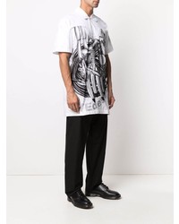 weißes und schwarzes bedrucktes Polohemd von Comme Des Garcons Homme Plus