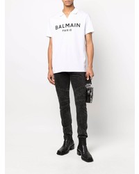 weißes und schwarzes bedrucktes Polohemd von Balmain