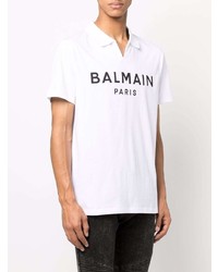 weißes und schwarzes bedrucktes Polohemd von Balmain