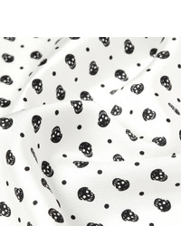 weißes und schwarzes bedrucktes Seide Einstecktuch von Alexander McQueen