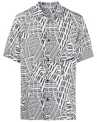 weißes und schwarzes bedrucktes Seide Kurzarmhemd von Alexander Wang