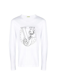 weißes und schwarzes bedrucktes Sweatshirt von Versace Jeans