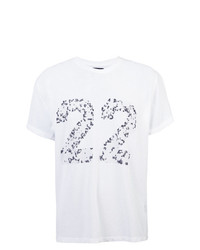 weißes und schwarzes bedrucktes T-Shirt mit einem Rundhalsausschnitt aus Netzstoff von Amiri