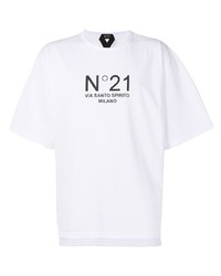 weißes und schwarzes bedrucktes T-Shirt mit einem Rundhalsausschnitt aus Netzstoff von N°21