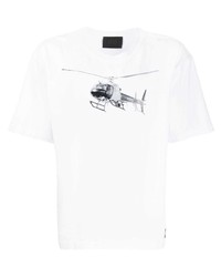 weißes und schwarzes bedrucktes T-Shirt mit einem Rundhalsausschnitt von 000 Worldwide