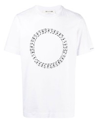 weißes und schwarzes bedrucktes T-Shirt mit einem Rundhalsausschnitt von 1017 Alyx 9Sm