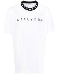 weißes und schwarzes bedrucktes T-Shirt mit einem Rundhalsausschnitt von 1017 Alyx 9Sm