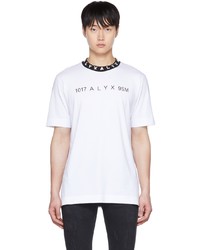 weißes und schwarzes bedrucktes T-Shirt mit einem Rundhalsausschnitt von 1017 Alyx 9Sm