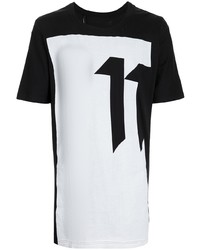 weißes und schwarzes bedrucktes T-Shirt mit einem Rundhalsausschnitt von 11 By Boris Bidjan Saberi