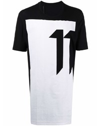weißes und schwarzes bedrucktes T-Shirt mit einem Rundhalsausschnitt von 11 By Boris Bidjan Saberi