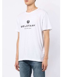 weißes und schwarzes bedrucktes T-Shirt mit einem Rundhalsausschnitt von Belstaff