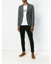 weißes und schwarzes bedrucktes T-Shirt mit einem Rundhalsausschnitt von Saint Laurent