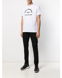 weißes und schwarzes bedrucktes T-Shirt mit einem Rundhalsausschnitt von Karl Lagerfeld