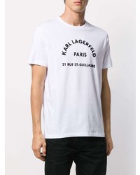 weißes und schwarzes bedrucktes T-Shirt mit einem Rundhalsausschnitt von Karl Lagerfeld