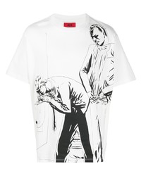 weißes und schwarzes bedrucktes T-Shirt mit einem Rundhalsausschnitt von 424