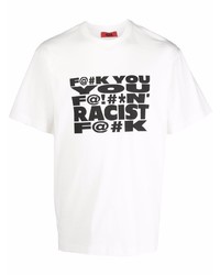 weißes und schwarzes bedrucktes T-Shirt mit einem Rundhalsausschnitt von 424