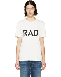 weißes und schwarzes bedrucktes T-Shirt mit einem Rundhalsausschnitt von 6397