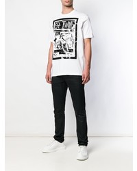 weißes und schwarzes bedrucktes T-Shirt mit einem Rundhalsausschnitt von DSQUARED2