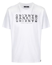 weißes und schwarzes bedrucktes T-Shirt mit einem Rundhalsausschnitt von 7 For All Mankind