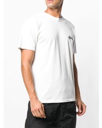 weißes und schwarzes bedrucktes T-Shirt mit einem Rundhalsausschnitt von Stussy