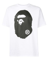 weißes und schwarzes bedrucktes T-Shirt mit einem Rundhalsausschnitt von A Bathing Ape