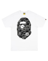 weißes und schwarzes bedrucktes T-Shirt mit einem Rundhalsausschnitt von A Bathing Ape