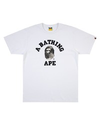 weißes und schwarzes bedrucktes T-Shirt mit einem Rundhalsausschnitt von A Bathing Ape