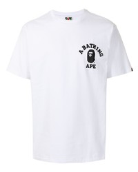 weißes und schwarzes bedrucktes T-Shirt mit einem Rundhalsausschnitt von A Bathing Ape