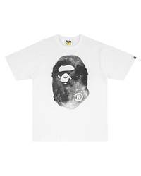 weißes und schwarzes bedrucktes T-Shirt mit einem Rundhalsausschnitt von A Bathing Ape