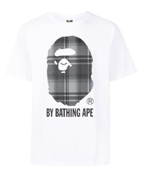 weißes und schwarzes bedrucktes T-Shirt mit einem Rundhalsausschnitt von A Bathing Ape