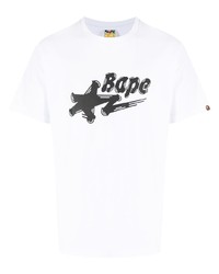 weißes und schwarzes bedrucktes T-Shirt mit einem Rundhalsausschnitt von A Bathing Ape