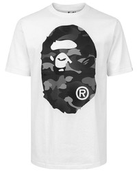 weißes und schwarzes bedrucktes T-Shirt mit einem Rundhalsausschnitt von A Bathing Ape